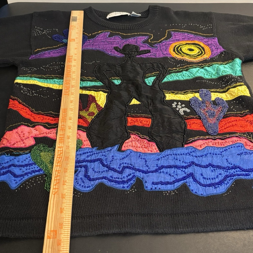 VTG Cedars 90'S Cowboy Western Beaded Embroidered Oversize Chunky Knit Sweater M - Picture 9 of 9
